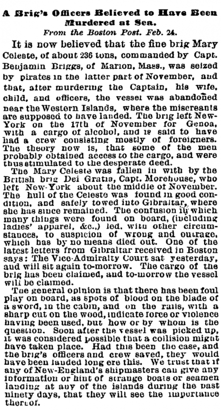 Mary Celeste - NYTimes 1873 February 26