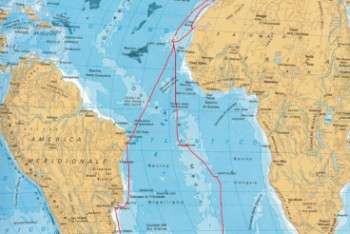 Cartina con la rotta del II viaggio in Antartide tracciata da Tito Mancini